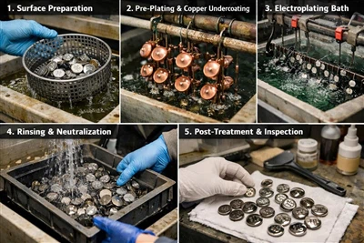فهم تقنية الطلاء الكهربائي المستخدمة في الأزرار المعدنية والملصقات المعدنية
